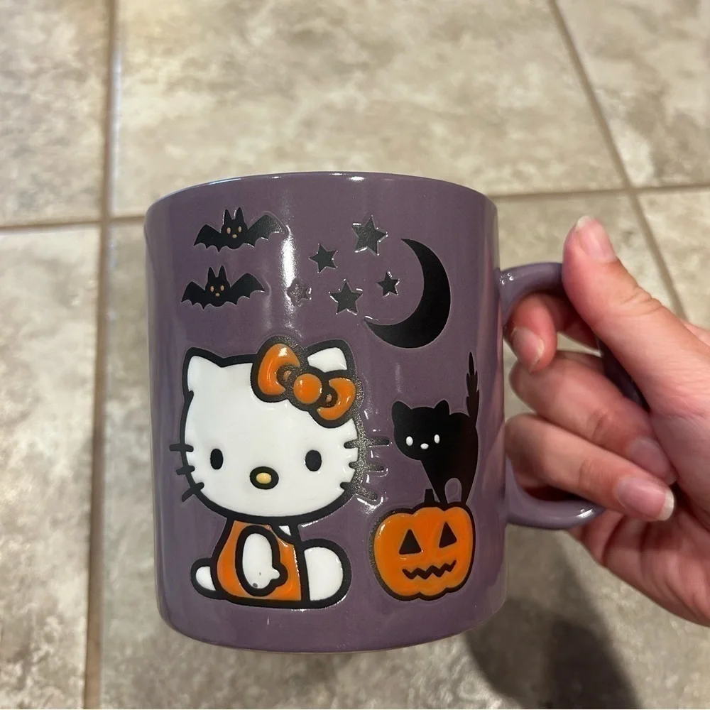 Hello Kitty Halloween Coffee Mug Cup Purple Pumpkin NEW